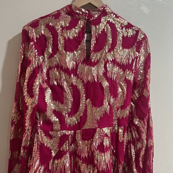 Anthropologie Hemant & Nandita Metallic Maxi Dress Pink & Gold Size4 - Picture 10 of 12
